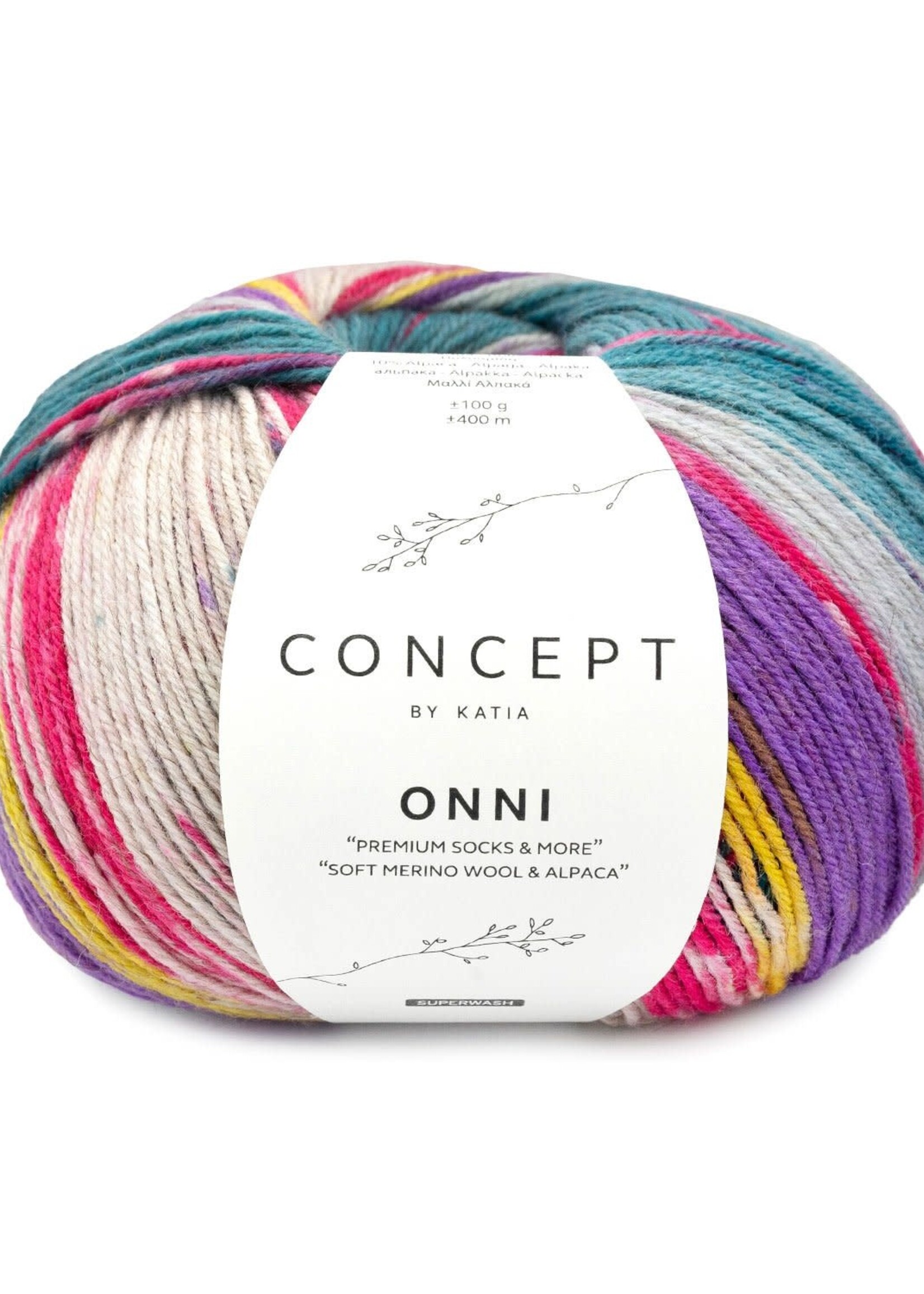 Katia Katia Onni Socks | 405 Groen blauw-Fuchsia-Citroengeel