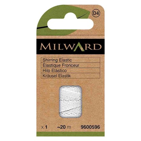 Milward Rimpelelastiek op klos 0,75mm wit Milward Rimpelelastiek op klos 0,75mm wit