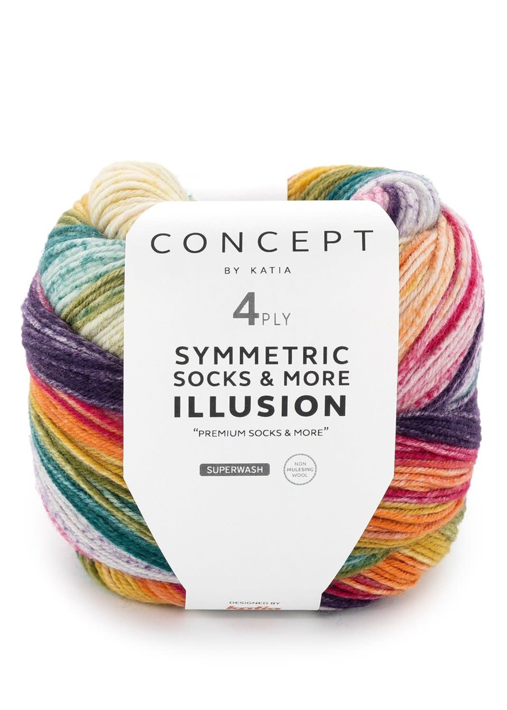 Katia Illusion sym socks |  71 Paars-Rood-Oranje-Groen-Olieverf