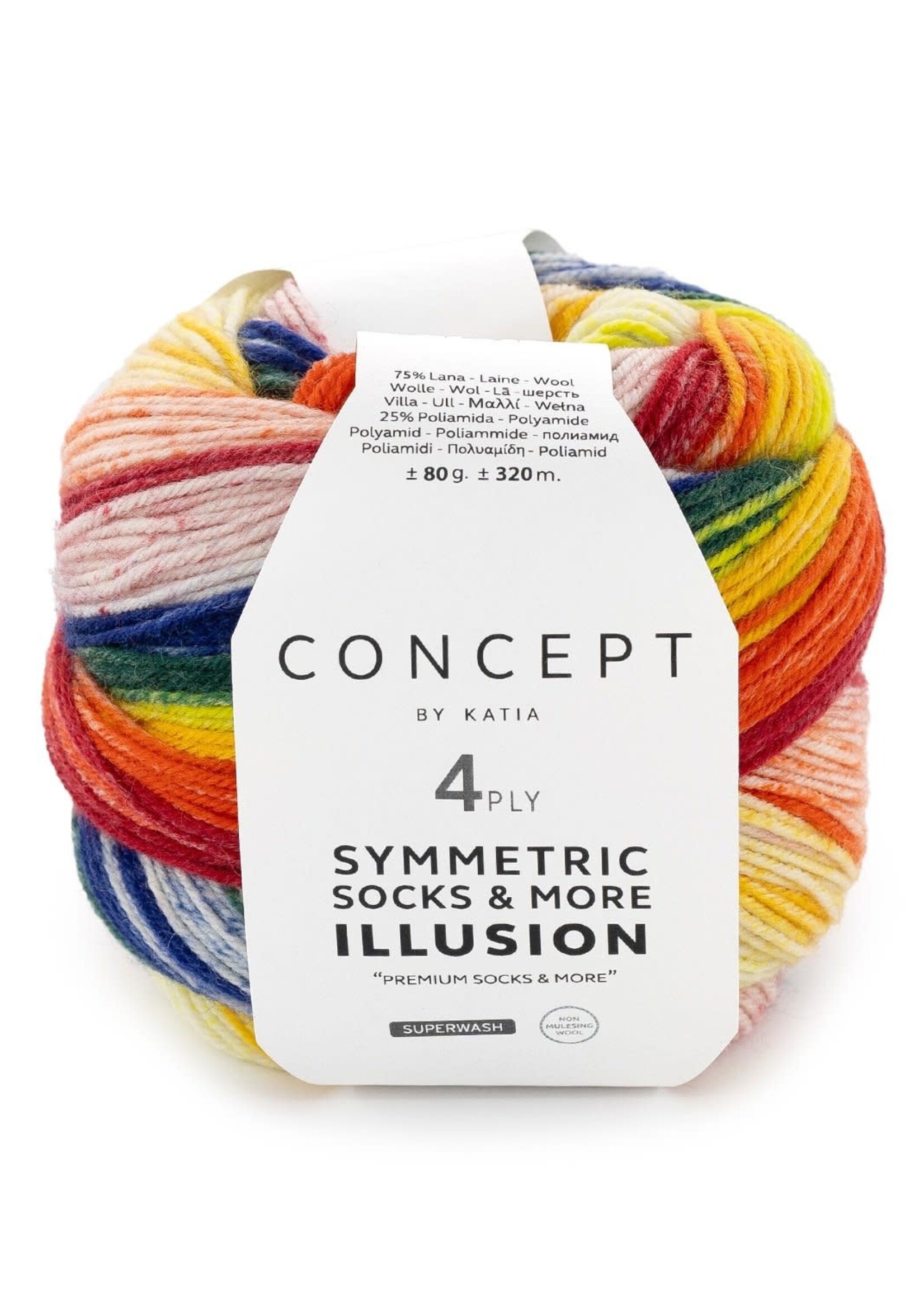 Katia Illusion sym socks |  70 Oranje-Geel-Groen-Blauw-Rood