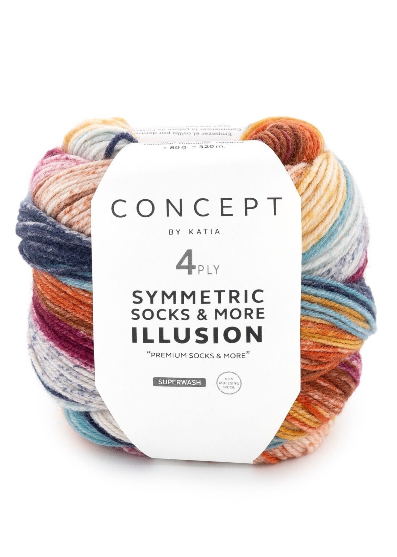Katia Illusion sym socks |  72 Blauw-Oker-Rood-Roest bruin