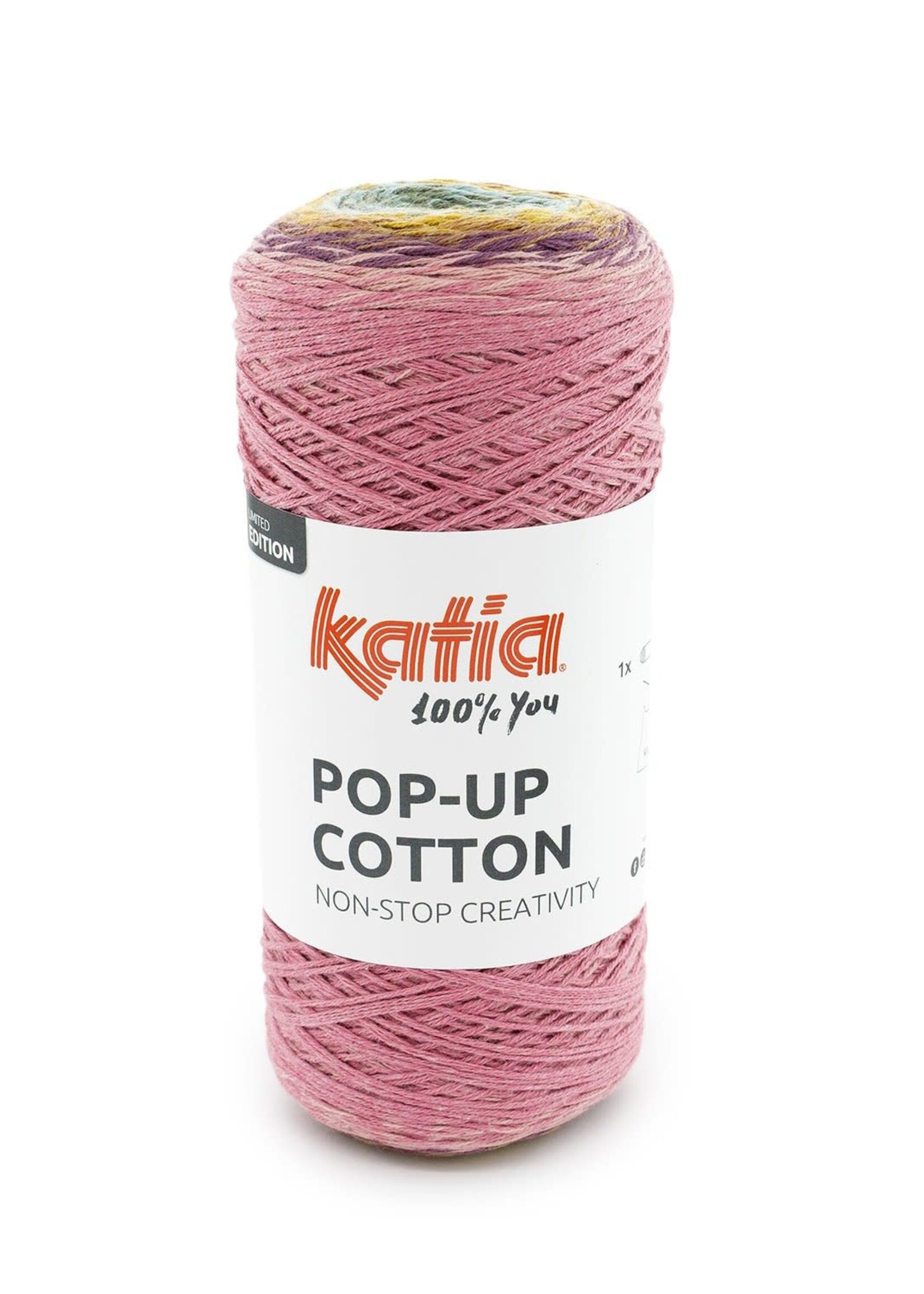 Katia Pop-up cotton | 302 Kauwgom roze-Lila-Geel-Groen