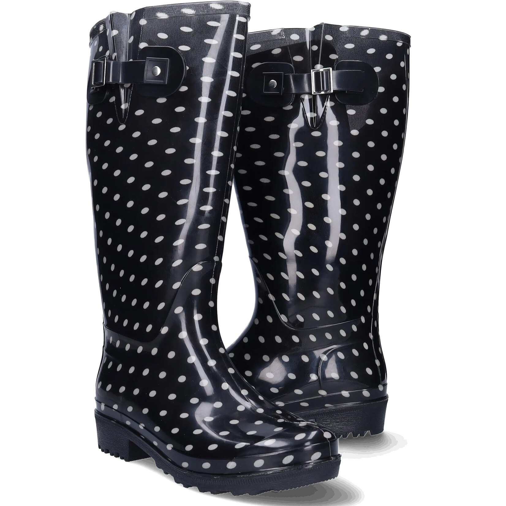 JJ Footwear Wellies - Schwarz/weiße Polka Dots.