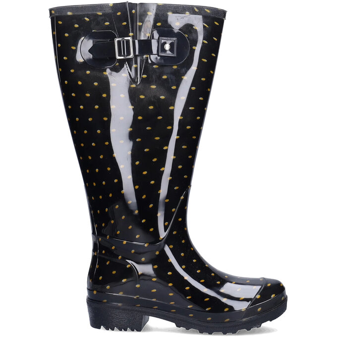 JJ Footwear Wellies - Black Gold Polka Dots