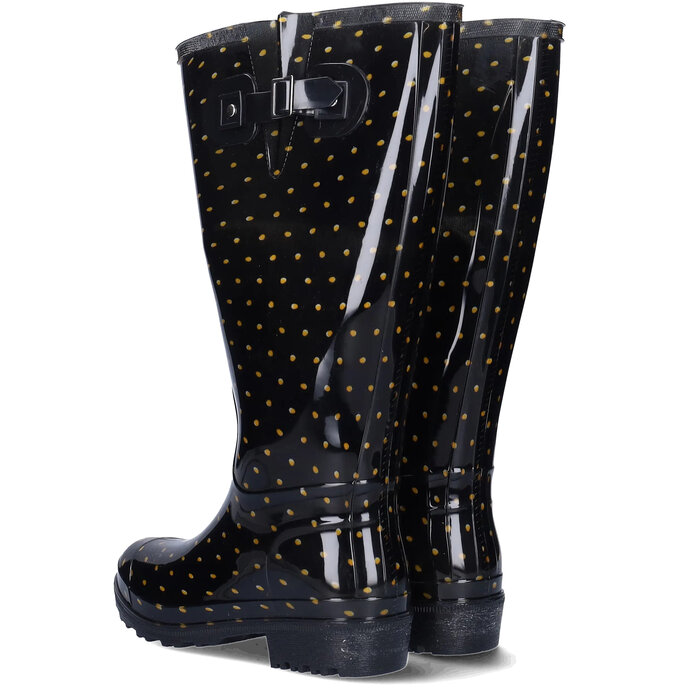 JJ Footwear Wellies - Black Gold Polka Dots