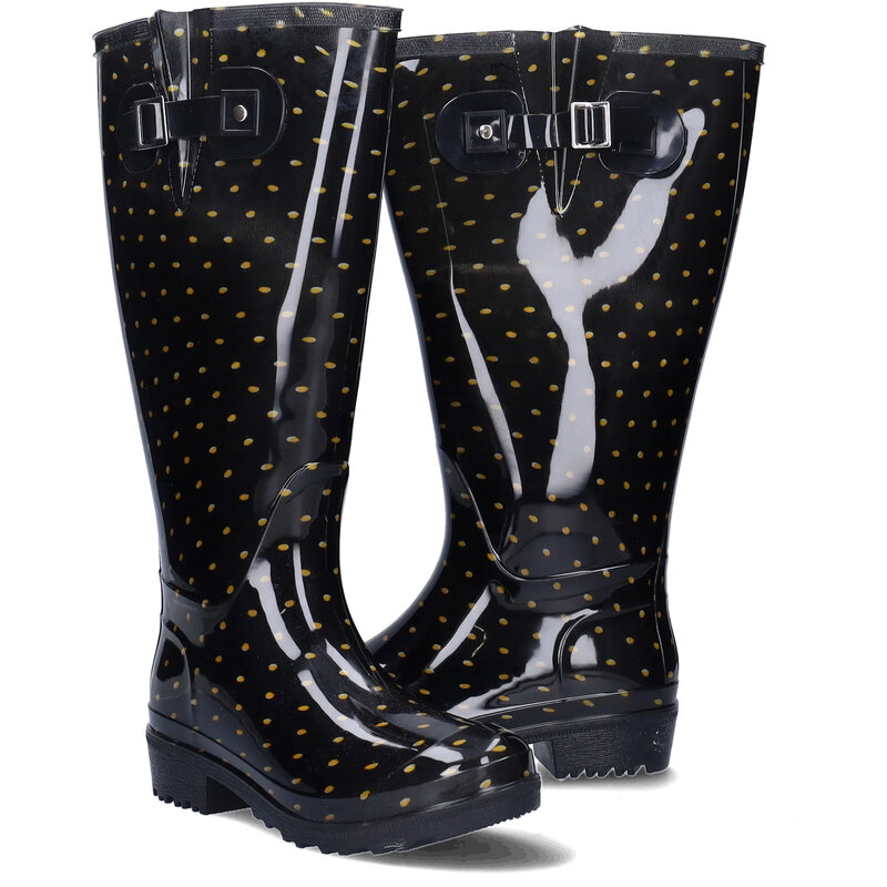 JJ Footwear Wellies - Zwart Goud Polka Dots