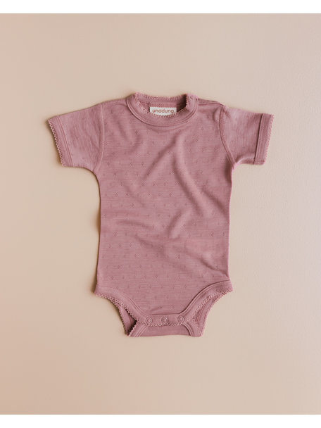 Unaduna Kurzarmbody Ajour aus Wolle/Seide - cameo rose