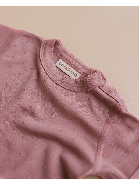 Unaduna Kurzarmbody Ajour aus Wolle/Seide - cameo rose