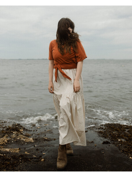 Unaduna Kurzarmwickelbluse Ajour aus Wolle/Seide - cameo rose