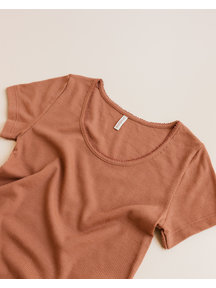 Unaduna Damen-Kurzarmhemd Feinripp aus Wolle - sienna clay