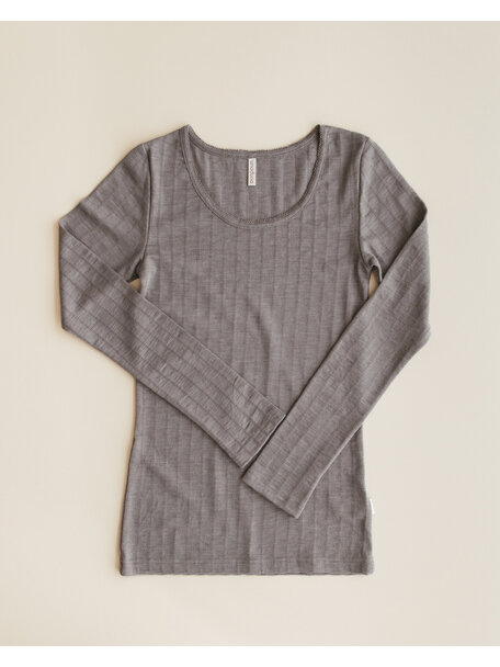 Unaduna Damen-Langarmhemd Ajour  mit Streifen aus Wolle/Seide - hazel