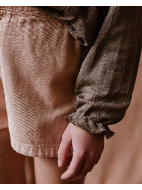 Unaduna Mädchenbluse mit Ajour-Streifen Wolle/Seide – hazel