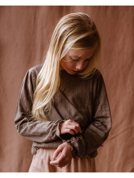 Unaduna Mädchenbluse mit Ajour-Streifen Wolle/Seide – hazel
