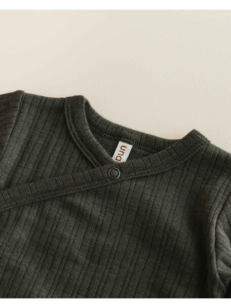 Unaduna Wickel-Cardigan Rippe aus Wolle/Seide - wakame