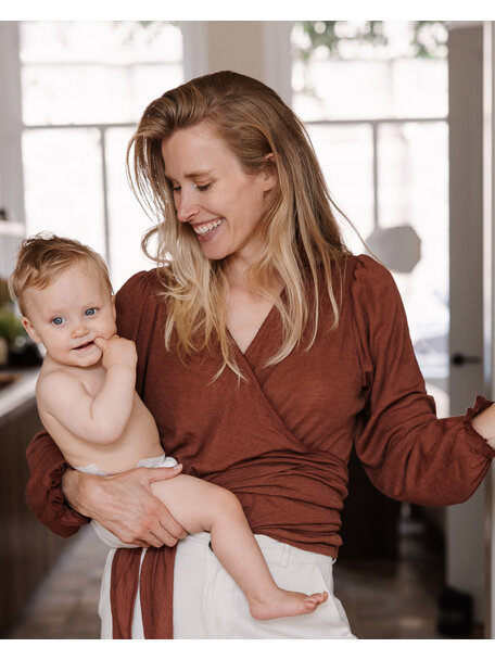 Unaduna Wickelbluse Ajour aus Wolle/Seide - henna dune