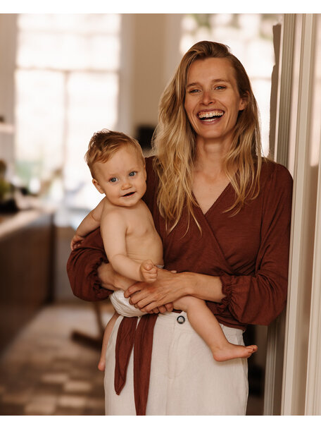 Unaduna Wickelbluse Ajour aus Wolle/Seide - henna dune