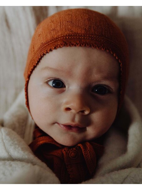 Unaduna Babyhäubchen Ajour Wolle/Seide - Cameo Rose