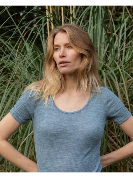 Unaduna Damen-Kurzarmhemd aus Wollripp - nila
