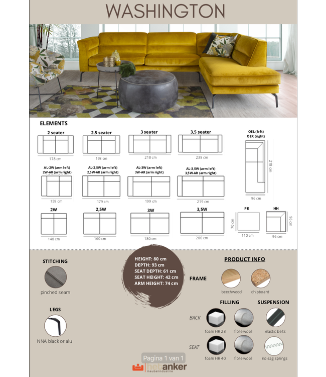 Lounge sofa Washington 2 seater sofa