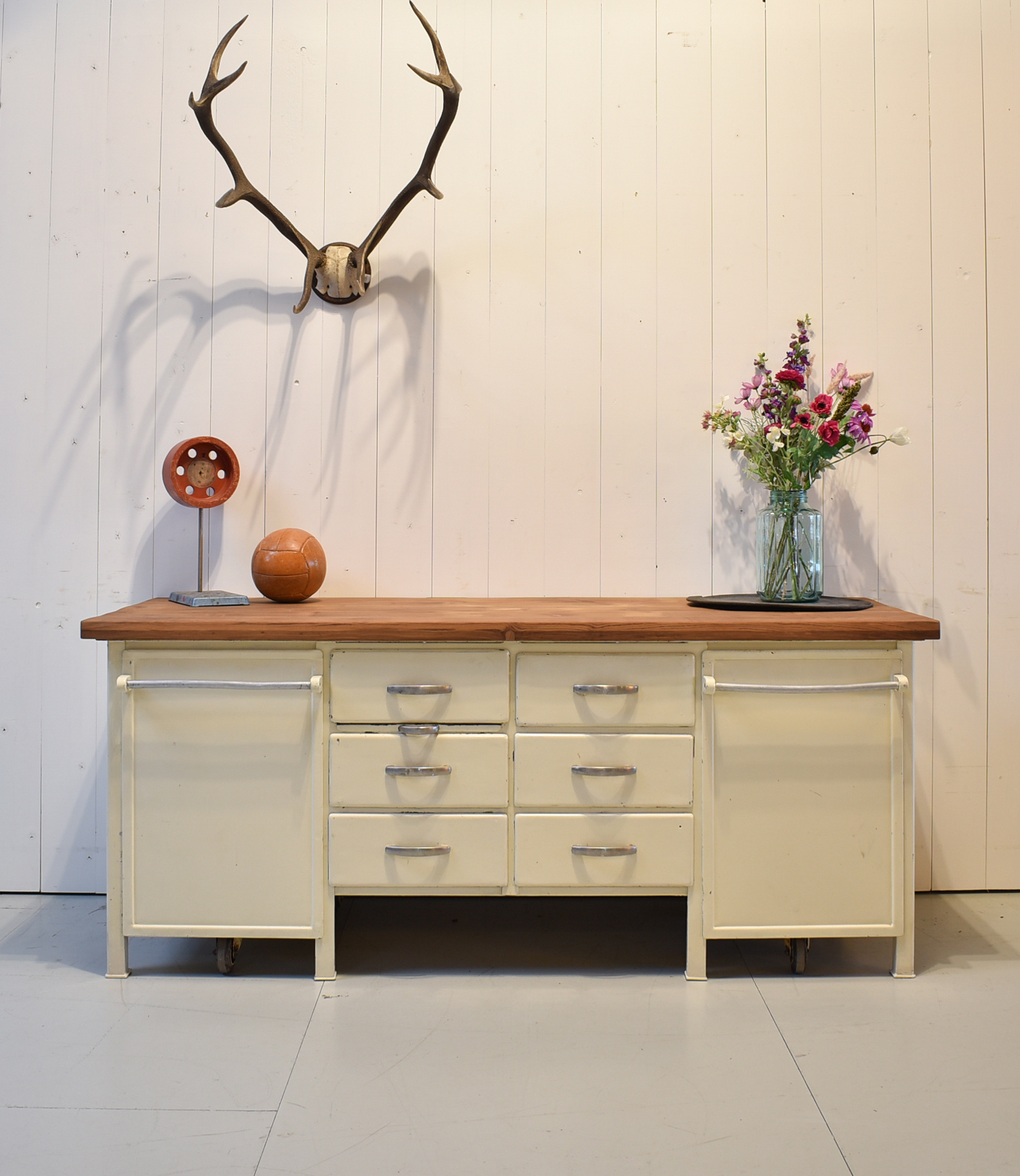 Oldwood Industrial bakery workbench with drawers Oldwood the