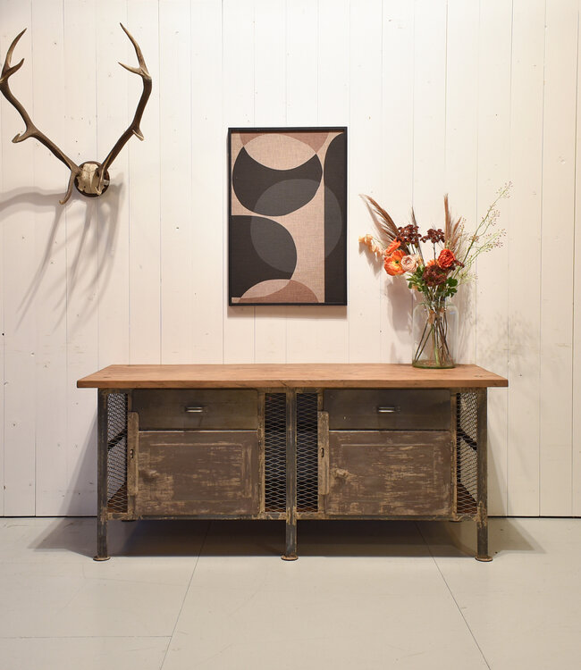 Industrial sideboard with mesh