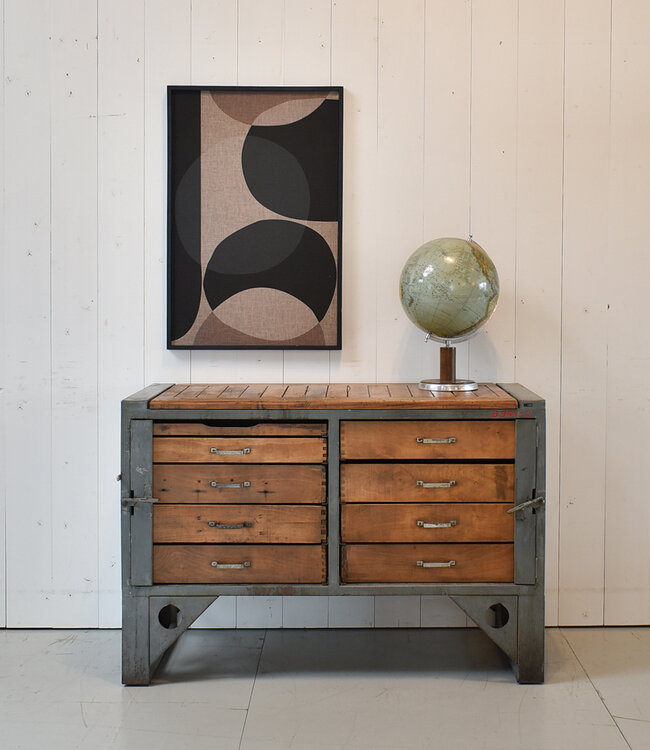 Industrial chest of drawers wood and steel