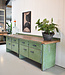 Green industrial wooden workbench