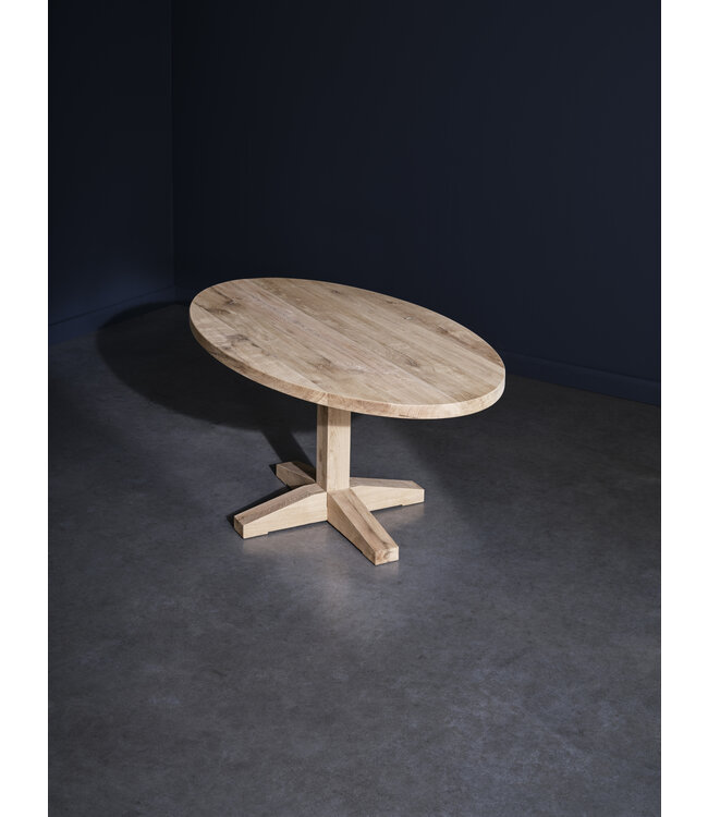 Oval oak dining table with wooden base