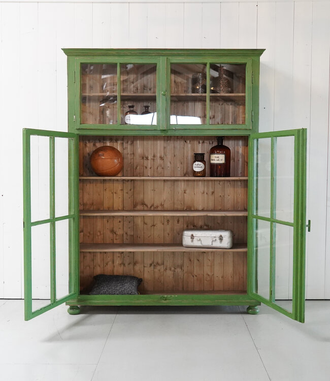 Vintage wooden green display cabinet