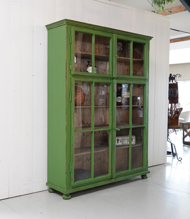 Vintage wooden green display cabinet