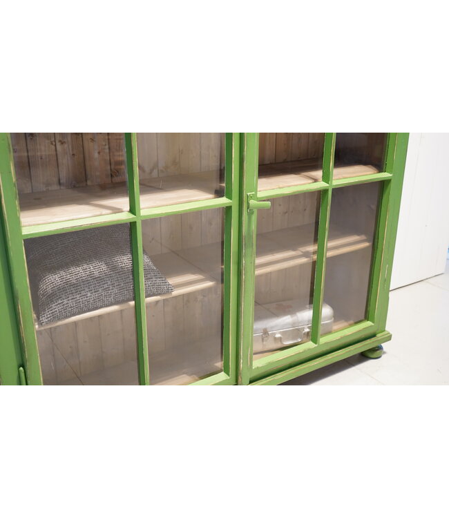 Vintage wooden green display cabinet