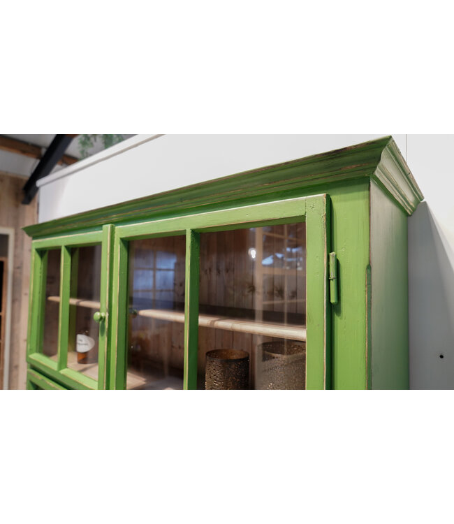 Vintage wooden green display cabinet