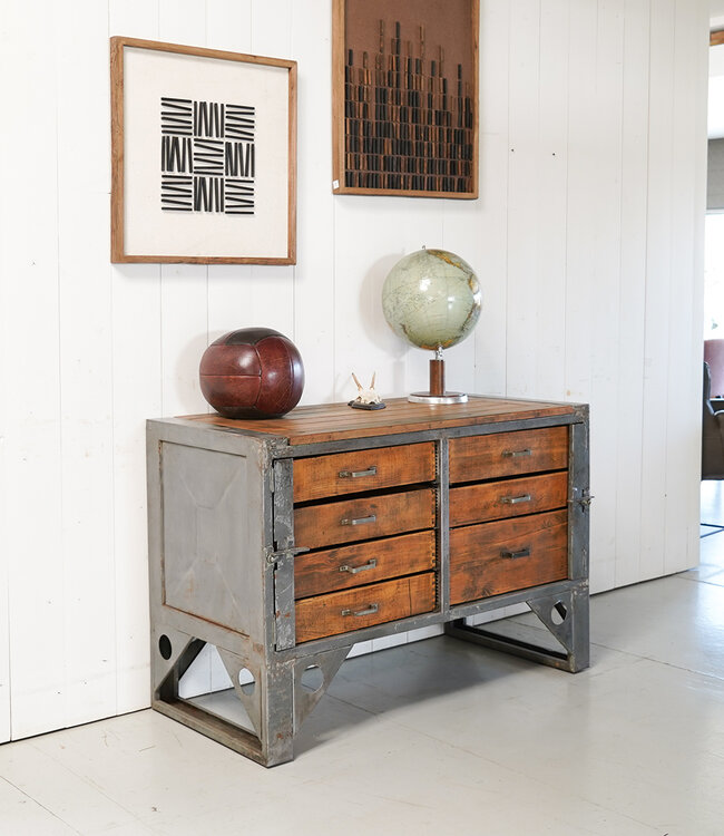 Industrial chest of drawers wood and steel