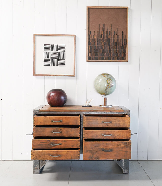 Industrial chest of drawers wood and steel