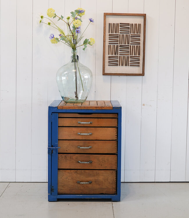 Vintage kast met lades hout en staal