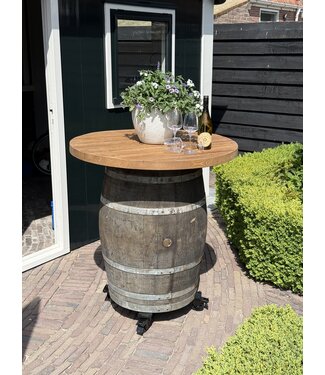 Oldwood Weinfass-Whiskyfass-Bartisch auf Rädern