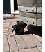 Wine barrel whisky barrel standing table on wheels - with wooden top