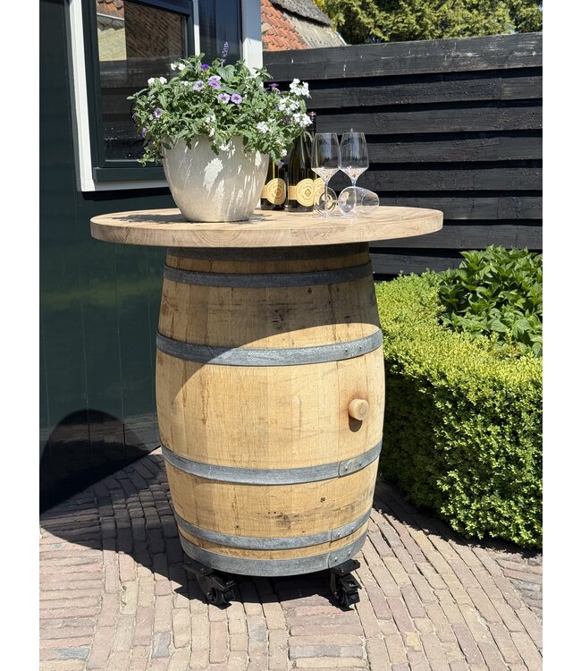 Eichenholz Weinfass Whiskyfass Stehtisch mit Rädern