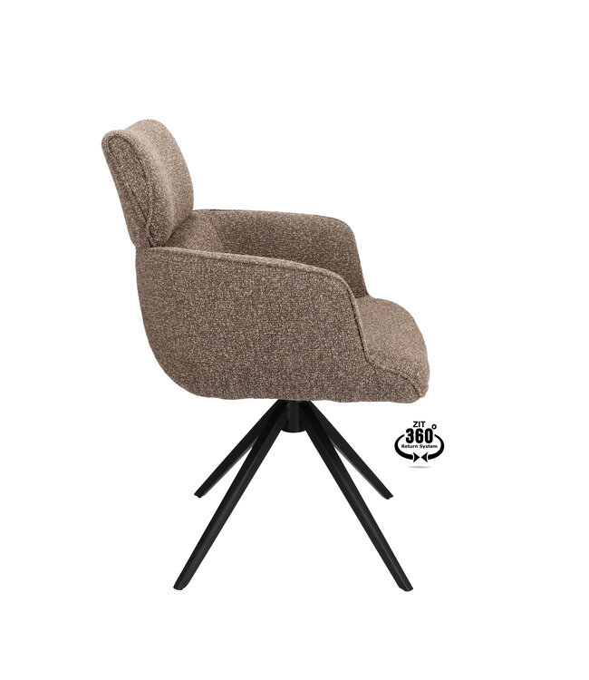 Armstoel Elin – draaibare eetkamerstoel kleur Sepia