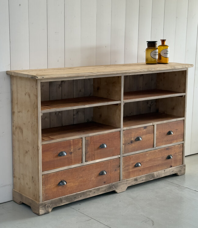 Vintage kast met open vakken en 6 lades