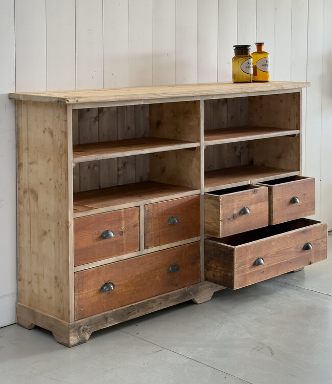 Vintage kast met open vakken en 6 lades