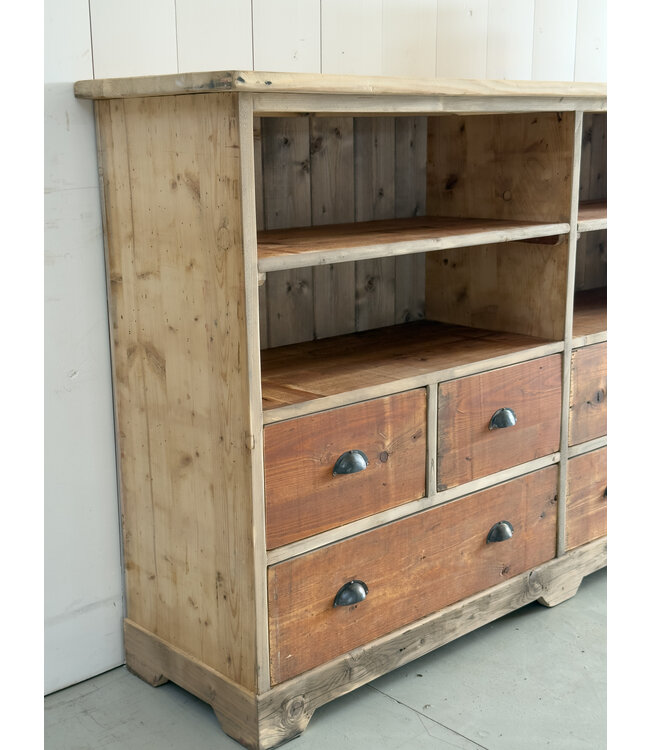 Vintage kast met open vakken en 6 lades