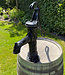 Oak rain barrel with hand pump cast iron black