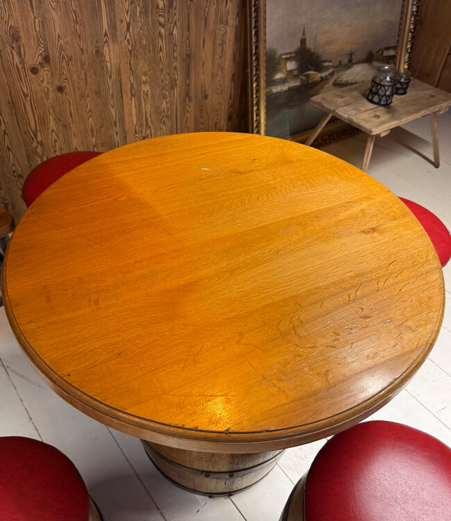 Table and stools made from wooden barrels / whisky barrel wine barrel