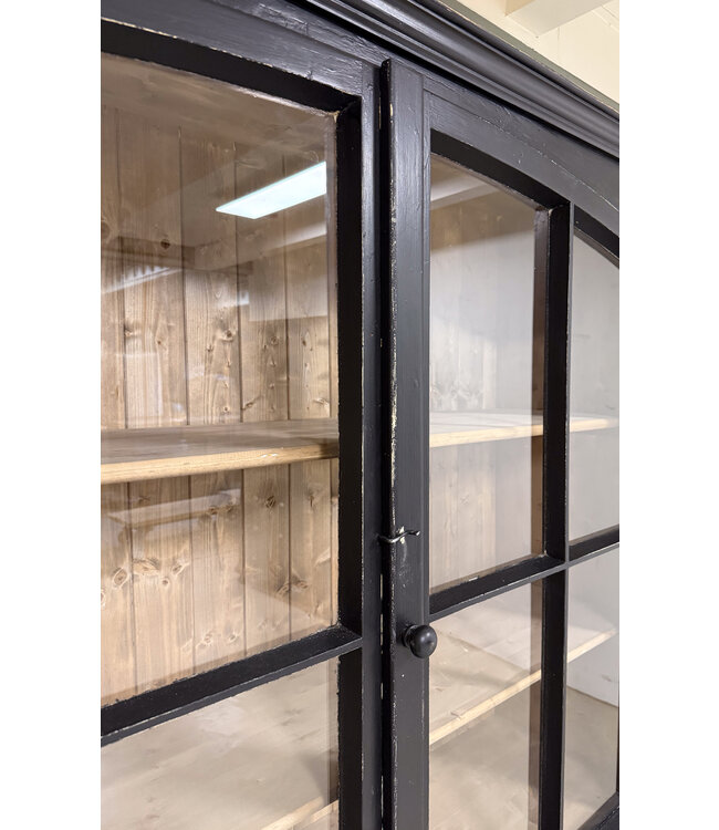 Black display cabinet with glass doors and 12 drawers | Sideboard