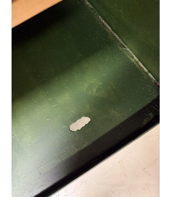 Industrial steel workbench with wooden doors