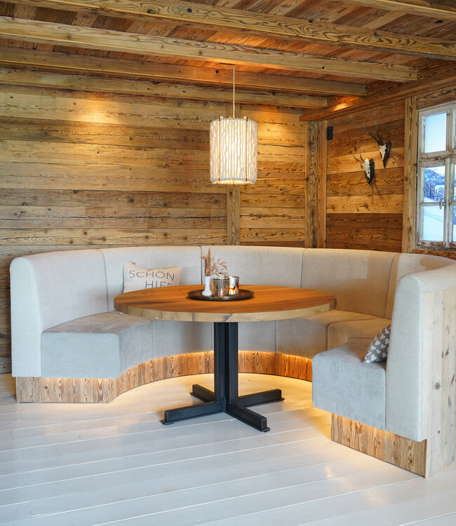 Custom-made round dining bench – Alpine style