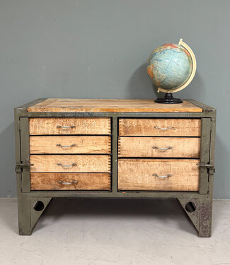 Oldwood Vintage Werkbank aus Holz und Stahl mit Schubladen
