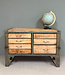 Vintage werkbank hout en staal met lades