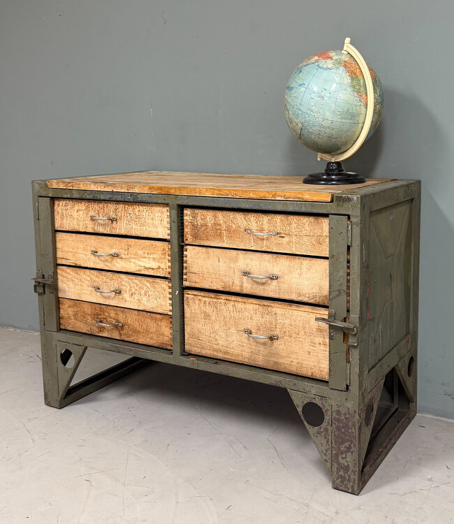 Vintage workbench wood and steel with drawers